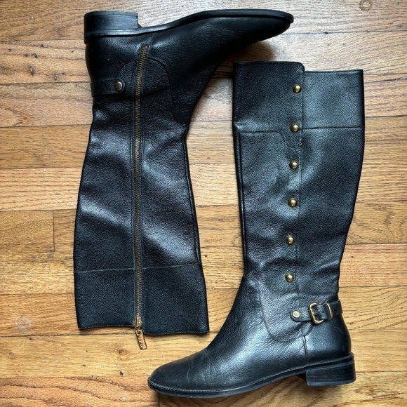 Michael Korn Leather Riding Boots with Gold Accents Size 7 - Picture 1 of 8